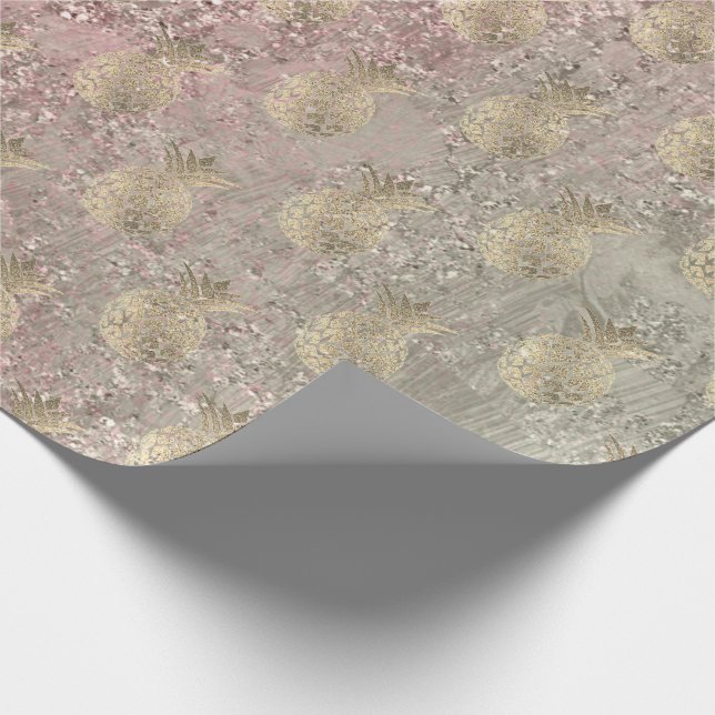 Papier Cadeau Aiguille tropicale fruit or ivoire rose verre (Coin)