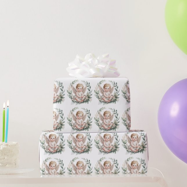 Papier Cadeau Ailes d'ange à l'aquarelle Baptême (Cadeaux de fête)