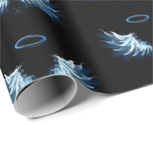 Papier Cadeau Ailes d'ange bleues lumineuses sur fond noir