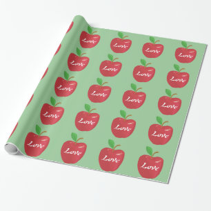 Papier Cadeau Aime la pomme rouge et la feuille verte verte