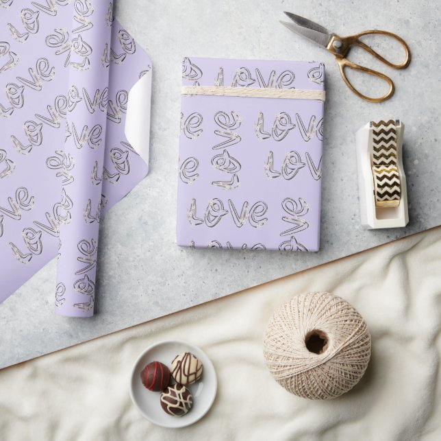 Papier Cadeau Aime les fleurs d'amandier sur lavande (Artisanat)