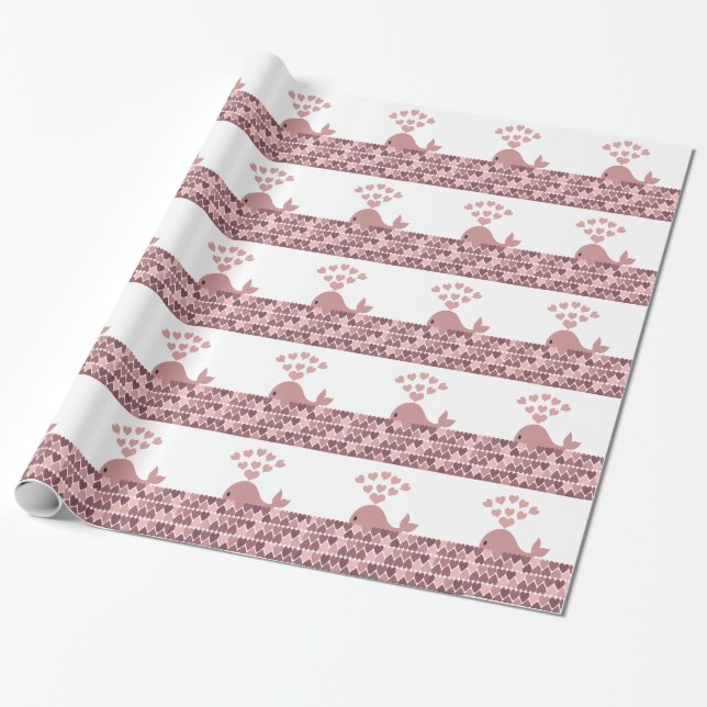 Papier Cadeau Aimer baleine rose (Déroulé)