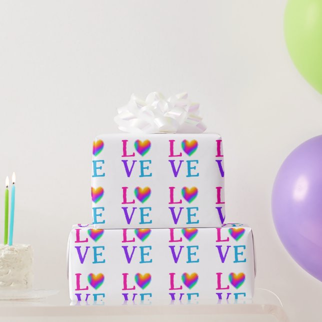 Papier Cadeau AIMER Coeur arc-en-ciel (Cadeaux de fête)