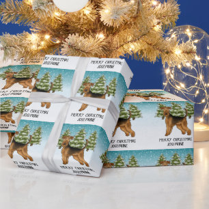 Papier Cadeau Airedale Terrier Chien Snowy Winter Forest Festive
