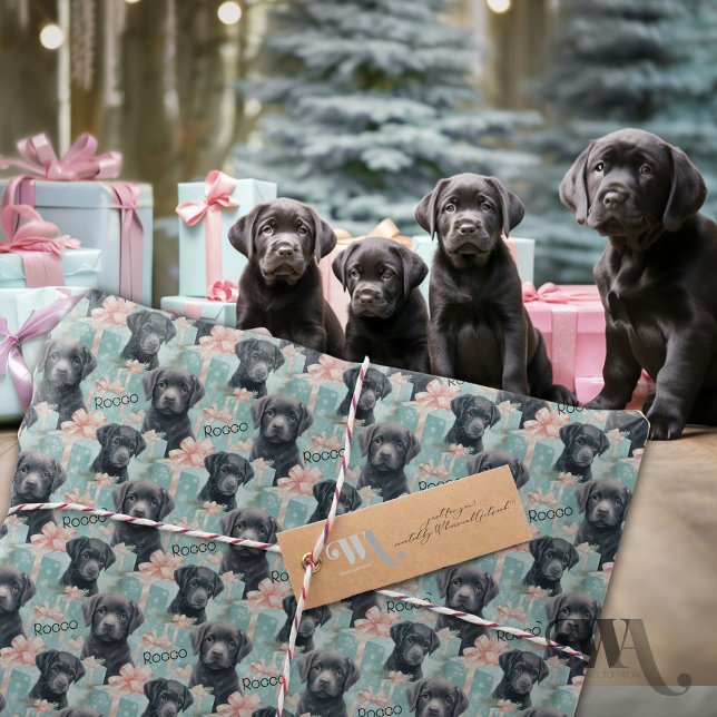 Papier Cadeau Ajouter le nom Labrador Puppy Modern Christmas (Créateur téléchargé)