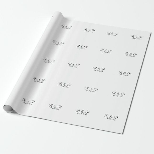 Papier Cadeau Ajouter monogramme du nom du couple ajouter date a (Déroulé)