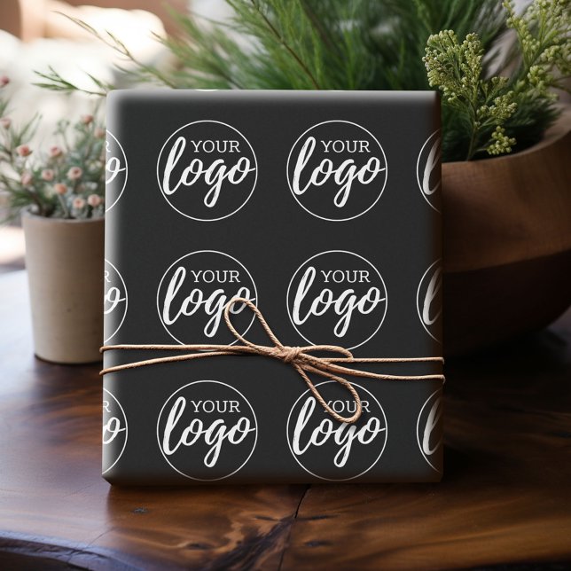 Papier Cadeau Ajouter votre logo - arrière - plan noir de concep (Personalized Logo Wrapping Paper)