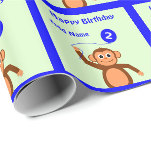Papier Cadeau Ajoutez le 2ème aqua d'anniversaire de singe nomm