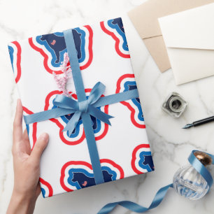 Papier Cadeau Akita Patriotique Rouge Blanc Et Bleu 4 Juillet
