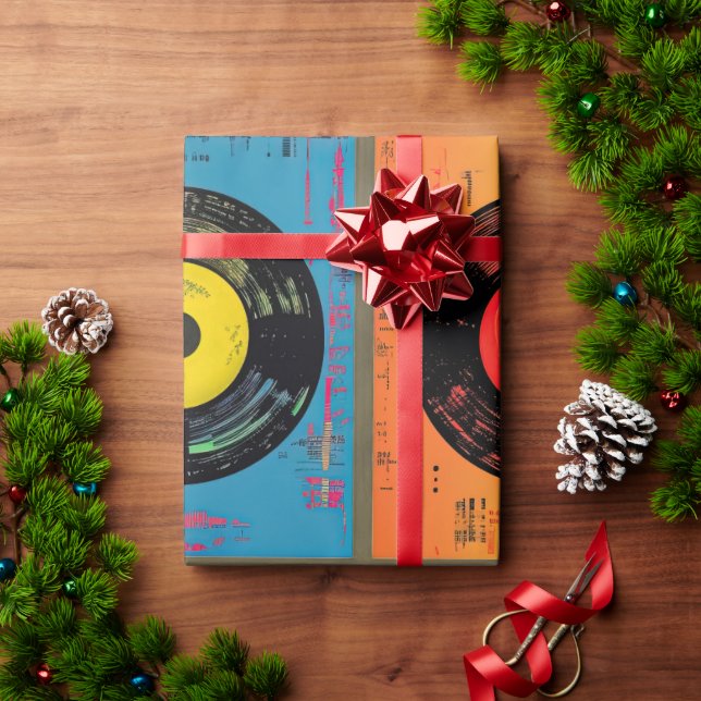 Papier Cadeau Album Retro Vinyl Record 60s les années 70 (Cadeau de vacances)