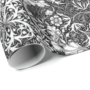 Papier Cadeau Algue de Nouveau d'art florale, noir et blanc