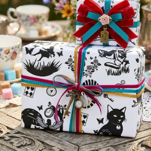 Papier Cadeau Alice au pays des merveilles Dessin noir et blanc