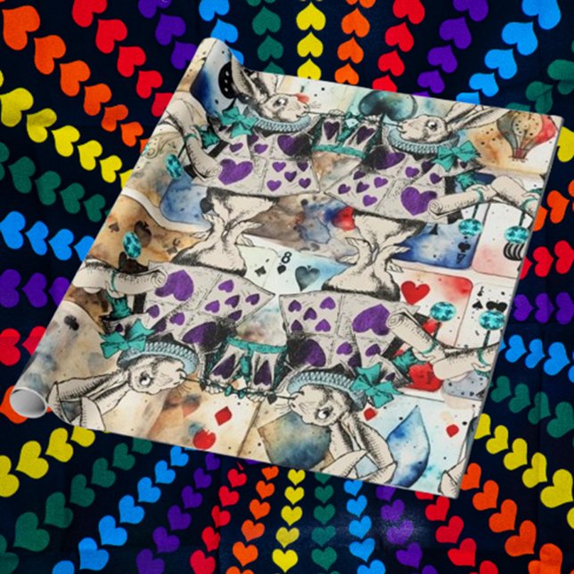 Papier Cadeau Alice au pays des merveilles lapin blanc violet (Wrap your gifts with enchanting Alice in Wonderland white rabbit purple wrapping paper.  )