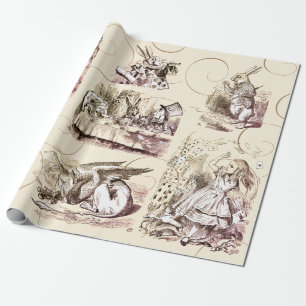 Papier Cadeau Alice au pays des merveilles Vintage or beige