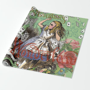 Papier Cadeau alice cartes d'aventure merveilleux chapeau lapin 