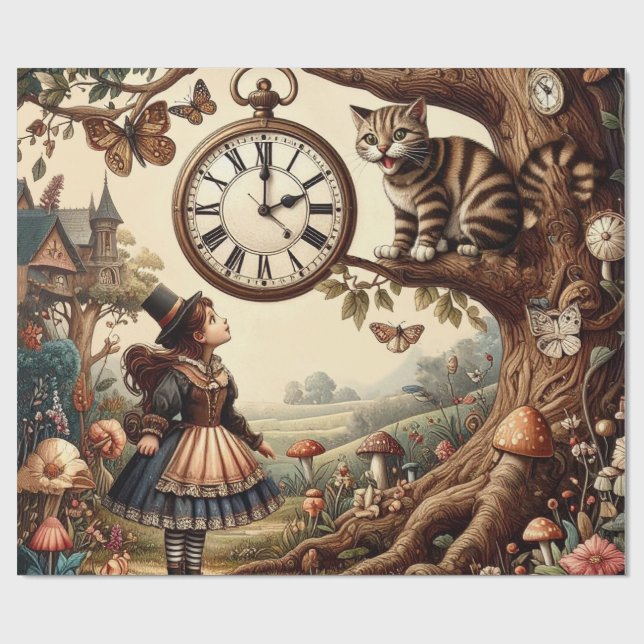 Papier Cadeau Alice & Cheshire Cat: Whimsical Wonderland Fantasy (Plat)