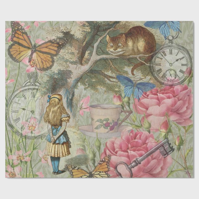 Papier Cadeau Alice Cheshire Chat Wonderland Tree Garden (Plat)