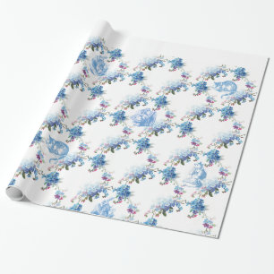 Papier Cadeau Alice en papier d'emballage floral bleu du pays
