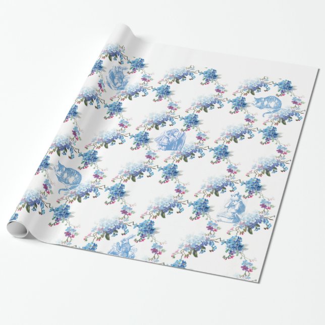 Papier Cadeau Alice en papier d'emballage floral bleu du pays (Déroulé)