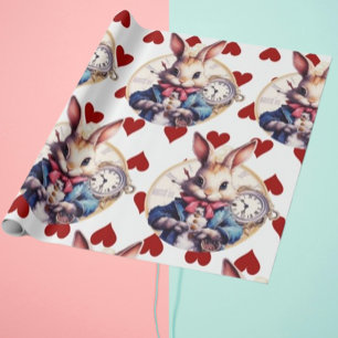 Papier Cadeau Alice In Wonderland Rabbit and Hearts