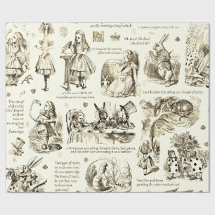 Papier Cadeau Alice in Wonderland Sepia Beige Toile Citations
