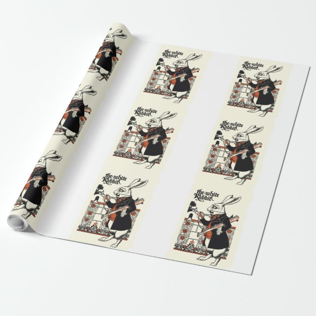 Papier Cadeau Alice Lapin Blanc Classique Wonderland  (Déroulé)