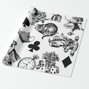 Papier Cadeau Alice Lapin Blanc Wonderland Classique