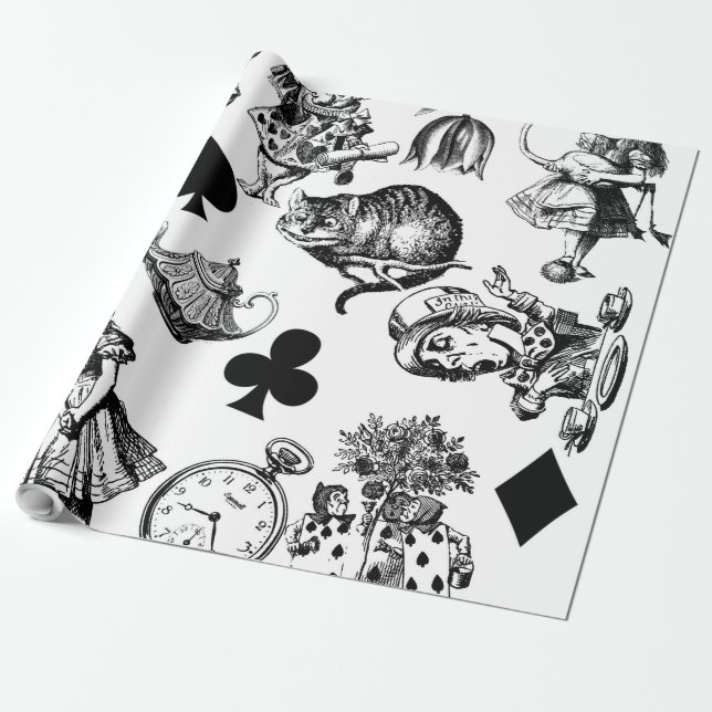 Papier Cadeau Alice Lapin Blanc Wonderland Classique (Déroulé)