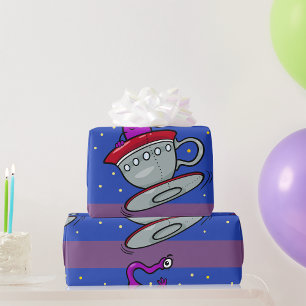 Papier Cadeau Alien Violet dans un Vaisseau Spatial en Tasse à T