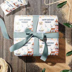 Papier Cadeau All Aboard Ocean Watercolor Anniversaire de enfant