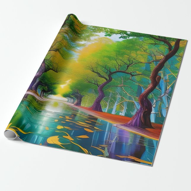 Papier Cadeau Allée d'arbres feuilles d'automne (Déroulé)