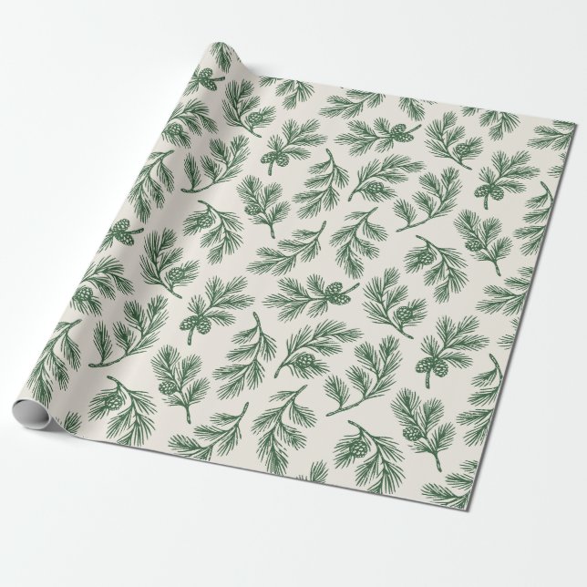 Papier Cadeau Allée des Aiguilles de Pin - Impression botanique  (Déroulé)
