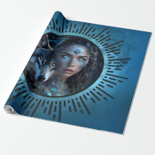Papier Cadeau Alliance céleste du loup et de la belle femme