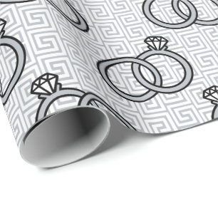 Papier Cadeau Alliance de Mariage Greek Key - Argent et Blanc