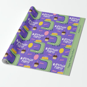 Papier Cadeau Alligator Motif Vert et violet fête d'anniversaire