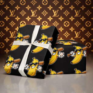 Papier Cadeau Allons Bananes Baseball Rétro Banane Drôle