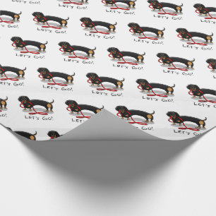 Papier Cadeau Allons-y ! Dachshund Chien (noir et bronzé) Drôle 