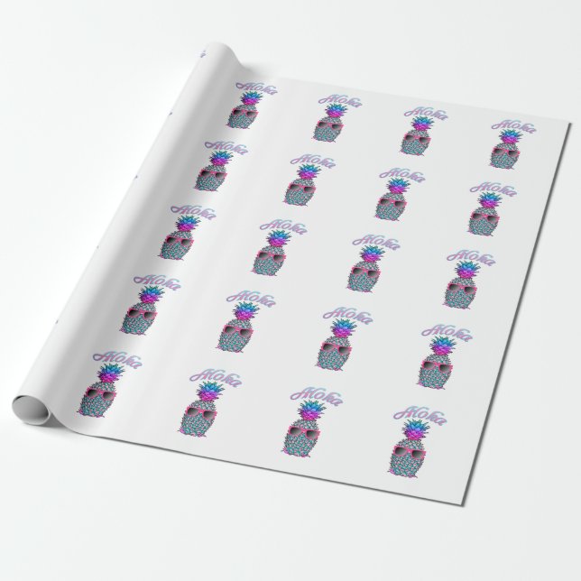 Papier Cadeau Aloha d'Hawaï de l'ananas coloré (Déroulé)