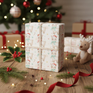 Papier Cadeau Alpaca de Noël Mignon Vacances Lama Hiver