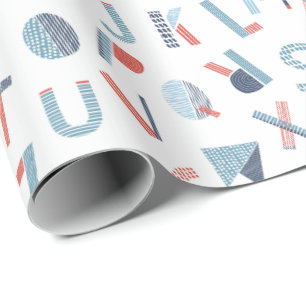 Papier Cadeau Alphabet en bleu rouge blanc