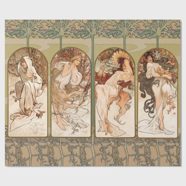 Papier Cadeau Alphonse Mucha Four Seasons 1897 Art Nouveau Panel (Plat)