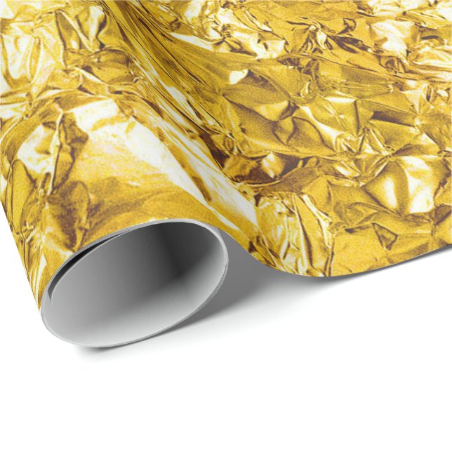 Papier Cadeau Aluminium Foil Lemonade Jaune Metallic Rincé (Coin rond)