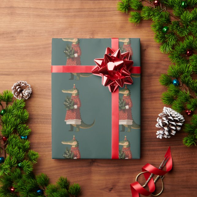 Papier Cadeau Amant de crocodile de Noël d'alligator Vacances dr (Cadeau de vacances)
