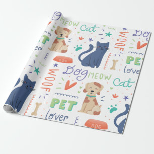 Papier Cadeau Amants d'animal familier de griffonnage