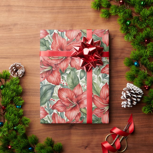 Papier Cadeau Amaryllis géant rouge pour les Fêtes (Cadeau de vacances)
