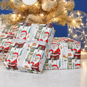 Papier Cadeau Amateurs de pêche Noël Père Noël