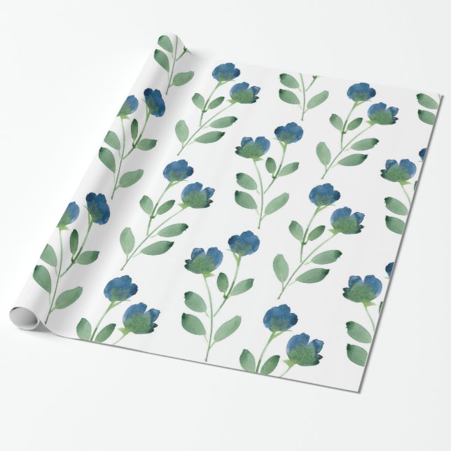Papier Cadeau Ambiance florale d'Indigo bleu et vert (Déroulé)