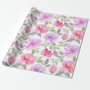 Papier Cadeau Ambiance Printanière Fraîche : Dessin Floral Rose