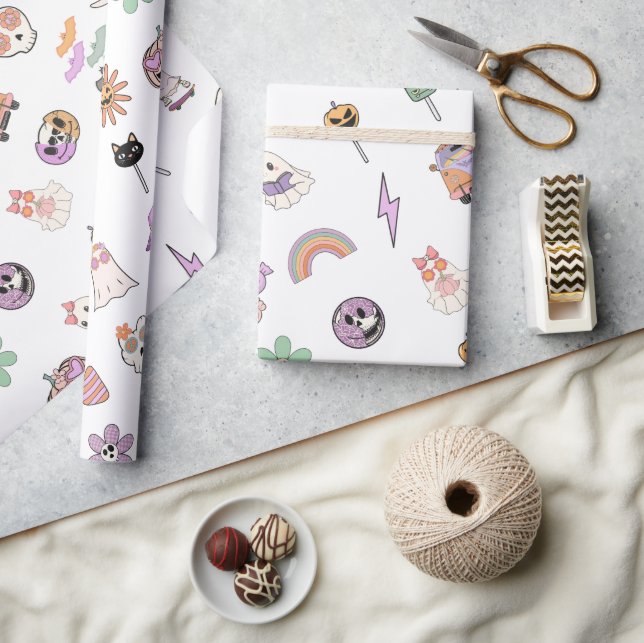 Papier Cadeau Ambiance Rétro Effrayante Halloween  (Artisanat)