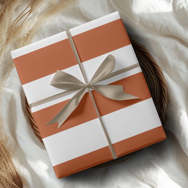 Papier Cadeau Ambre Rouillé et Rayures Horizontales Blanches Lar (Créateur téléchargé)